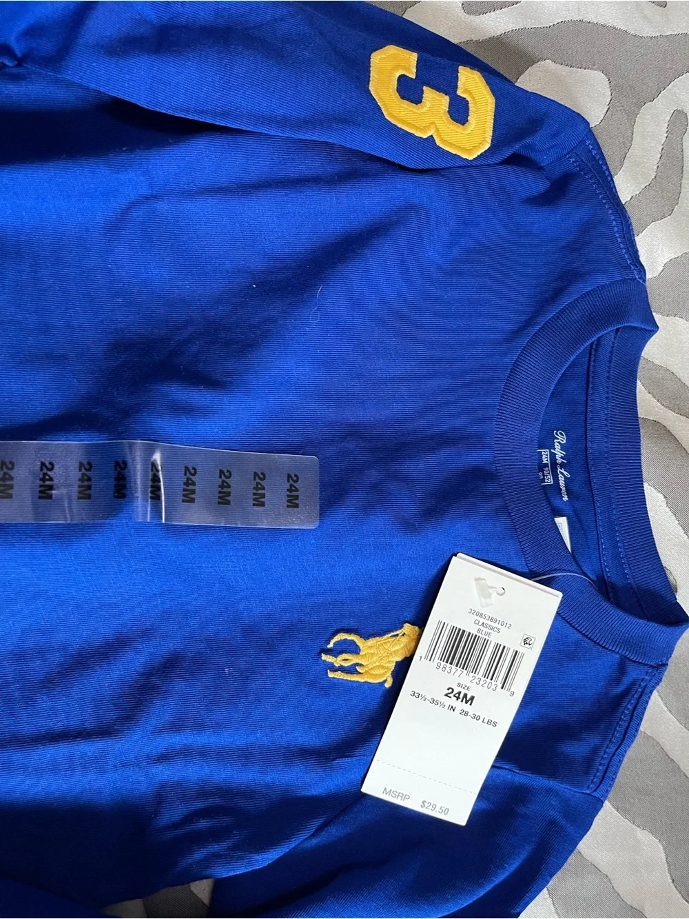 Ralph Lauren Toddler Long-Sleeve Tee in Royal Blue with Yellow Logo